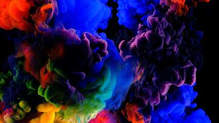 Fototapeta premium Color paint drops in water, luxury colors.