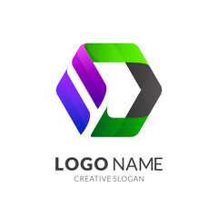 Initial letter D in hexagon shape, modern logo design