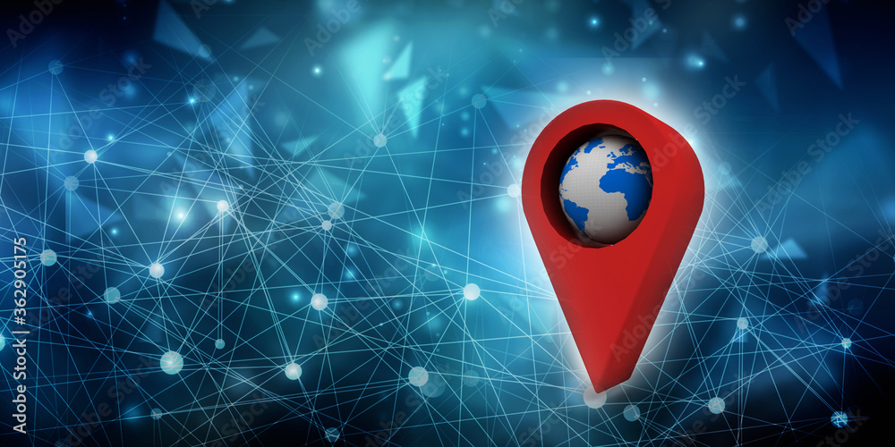 Poster 3d rendering red map pointer