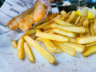 British Traditional fish and chips and tartar sauce