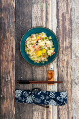 Cantonese fried basmati rice with ham and eggs