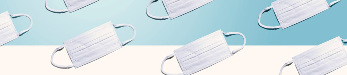 White surgical masks overhead view - flat lay