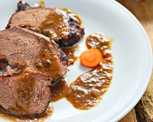 Braised in barolo in the white dish