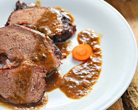 Braised in barolo in the white dish