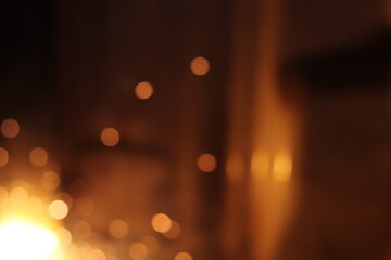 Gold abstract bokeh background, Festive xmas abstract background with bokeh defocused lights and stars