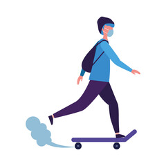 Man with medical mask on skateboard vector design