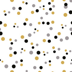 Gold, black and white polkadots repeat pattern print background