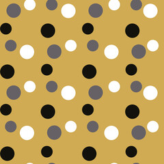 Gold, black and white polkadots repeat pattern print background