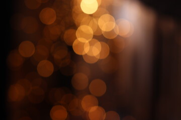 Gold abstract bokeh background, Festive xmas abstract background with bokeh defocused lights and stars