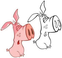 Gordijnen Vectorillustratie van een Cute Cartoon karakter varken voor je ontwerp en computerspel. Kleurboek overzichtsset © liusa
