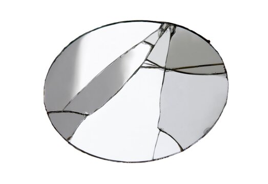 Oval broken mirror isolated on white background. Studio shot,clipping path.