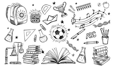 Back To School hand drawn set. Vector.	