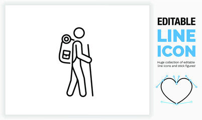 Editable line icon of a backpacker on adventure! 