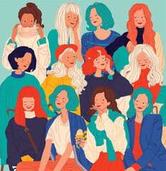 Diverse women faces background, women different style