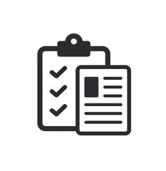 Tasks - vector icon. Clipboard. Profile icon. Clipboard icon. Task done. Signed approved document icon. Project completed. Accept document. 