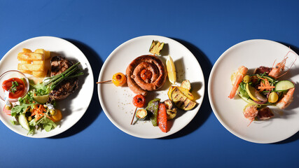 Three Dishes Restaurant with Meat and Fish