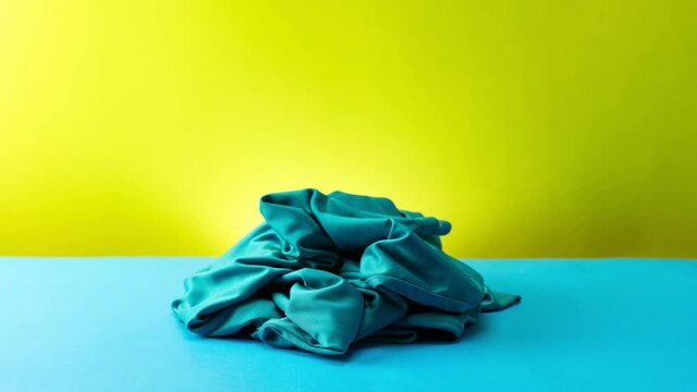 Stop motion animation of pile clothes on blue table Seamless loop video Time Lapse