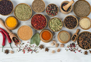 Colorful various dried herbs and spices for cooking