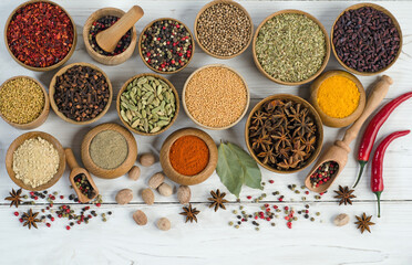 Set of various spices and herbs for cooking