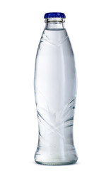 Mineral water in glass bottle with cap isolated on white