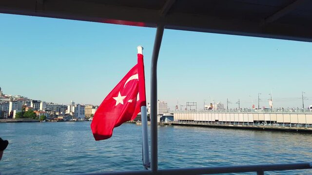Bosporus Feribot tour.silhouettes of Hagia Sophia, Suleymaniye, Blue Mosque.
