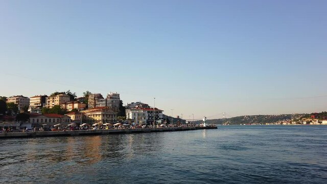 Bosporus Feribot tour.silhouettes of Hagia Sophia, Suleymaniye, Blue Mosque.
