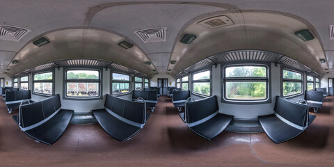  full seamless hdri panorama 360 degrees angle view in interior of budget passenger railway...