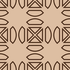 Geometric mixed print. Brown design on beige seamless background