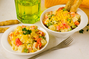 Spanish Cuisine. Russian salad or Olivier Salad.Ensaladilla rusa.