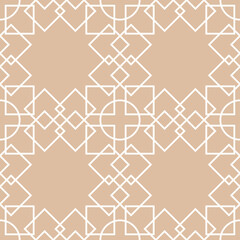 Geometric seamless pattern. White print on brown beige background