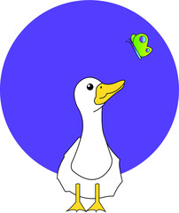 duck with beautiful butterfly