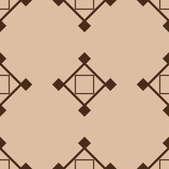 Geometric square seamless pattern. Beige and brown background