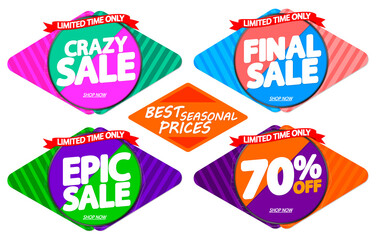 Set Sale banners design template, discount tags, app icons, vector illustration 