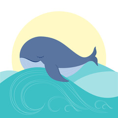 Obraz premium whale in the sea, cartoon drawing