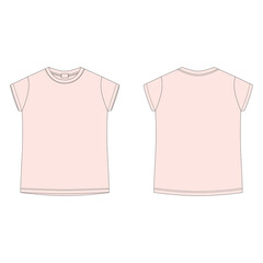 Childrens technical sketch tee shirt isolated on white background. Pink t-shirt blank template vector illustration