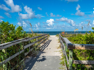 Walkway to beach in Stump Pass State Park on the Gulf of Mexico in Englewood  in Southwest Florida