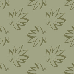 Fototapeta premium Seamless pattern outline marijuana leaves. Grey background with brown elements.