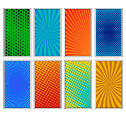 Pop art background set with halftone dots, vector retro comic dotted backgrounds design