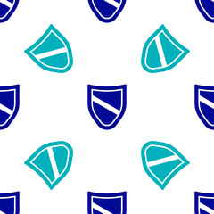 Blue Shield icon isolated seamless pattern on white background. Guard sign. Security, safety, protection, privacy concept. Vector.