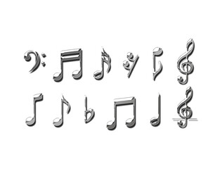 isolated metallic chrome Music notes icons . Black notes symbol on white background 3d illustration