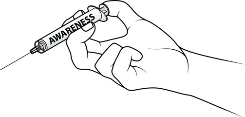 Hand holding a syringe. Concept: injecting awareness.