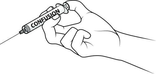 Hand holding a syringe. Concept: injecting confusion.
