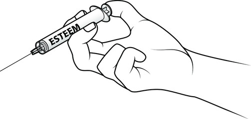 Hand holding a syringe. Concept: injecting esteem.