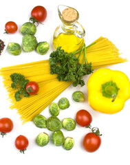 Italian food. Italian pasta with tomatoes and herbs. Italian food food ingredients. Vids from above. 