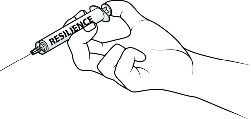 Hand holding a syringe. Concept: injecting resilience.