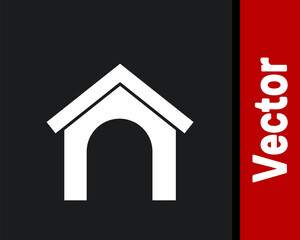 White Dog house icon isolated on black background. Dog kennel. Vector.