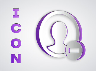 Paper cut Create account screen icon isolated on grey background. Paper art style. Vector.