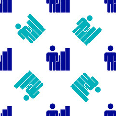 Blue Productive human icon isolated seamless pattern on white background. Idea work, success, productivity, vision and efficiency concept. Vector.