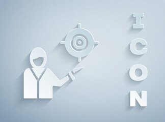 Paper cut Marketing target strategy concept icon isolated on grey background. Aim with people sign. Paper art style. Vector.