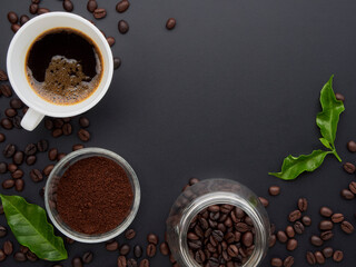 Coffee background with top view.